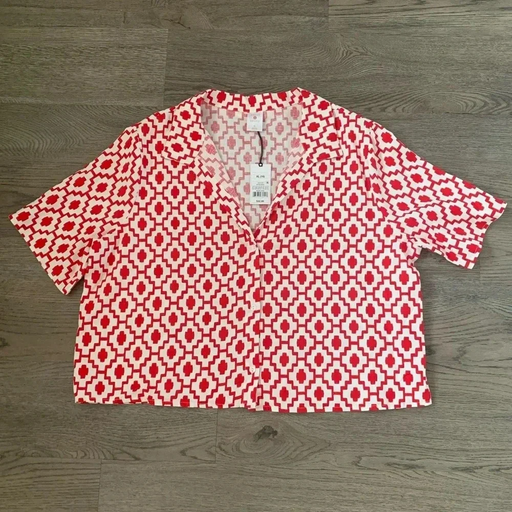 Shade & Shore™ Cropped Button-Up Short Sleeve Cover Up Top - Size XL - Red - NWT